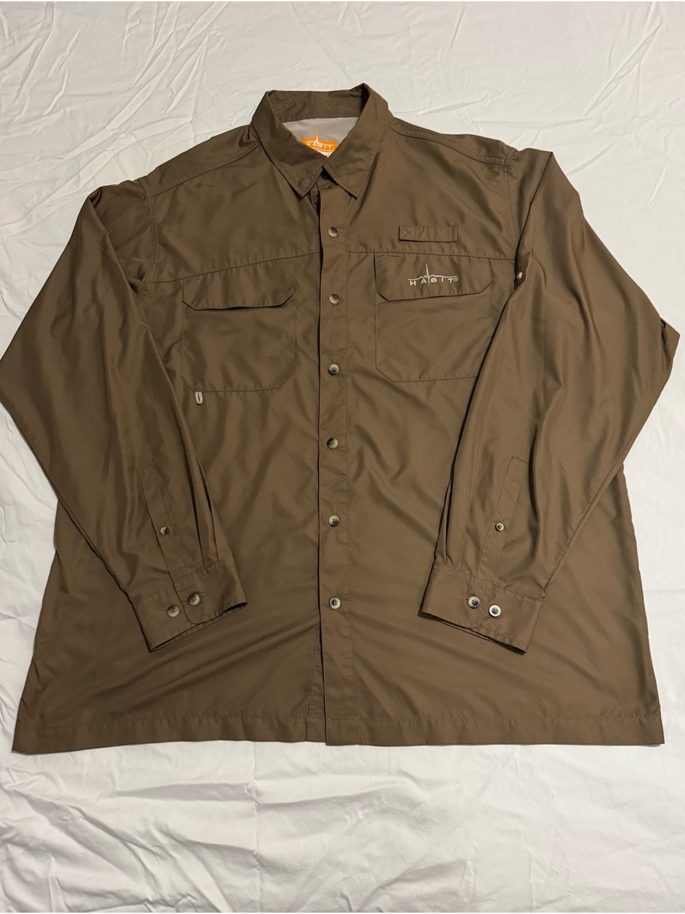 Habit Mens Fishing Shirt Brown XL 360 Venting Long Sleeve Button Up